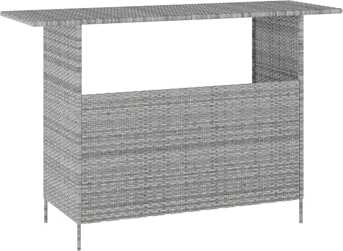 Flash Furniture Marco Indoor/Outdoor Patio Bar Counter Table, All-Weather Wicker Rattan Pattern, 2 Shelves, Gray