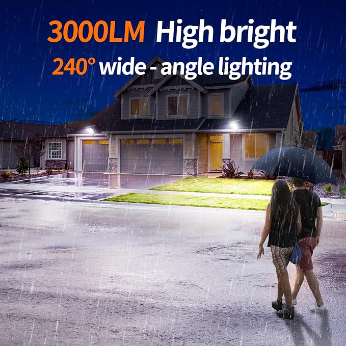 Solar Street Lights Outdoor Waterproof 3000LM 12500mAh Dual Sensor | Security Flood Light with Remote, PIR Motion Sensor, Dusk to Dawn Linkable Streetlight for Driveway, Parking Lot & Yard