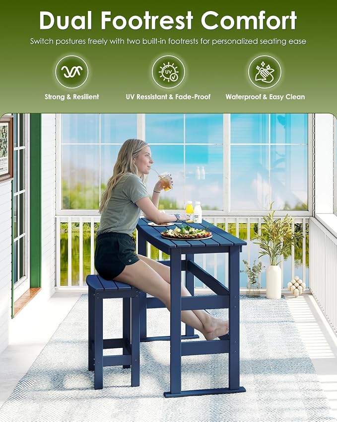 GREENVINES Outdoor-Bar-Table | 37″ Counter Height Patio Tables | HDPE Plastic | 54" W x 21" D x 37" H | All Weather | Rectangle | High Top | for Backyard Balcony Poolside | Blue