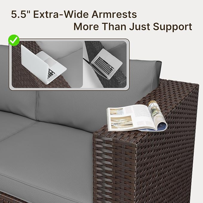 Gizoon 7 Pieces Outdoor Patio Furniture Set, All-Weather PE Rattan Wicker Sectional Sofa Seating with Waterproof Cushions and Coffee Table, Outdoor Conversation Set for Garden, Backyard, Balcony
