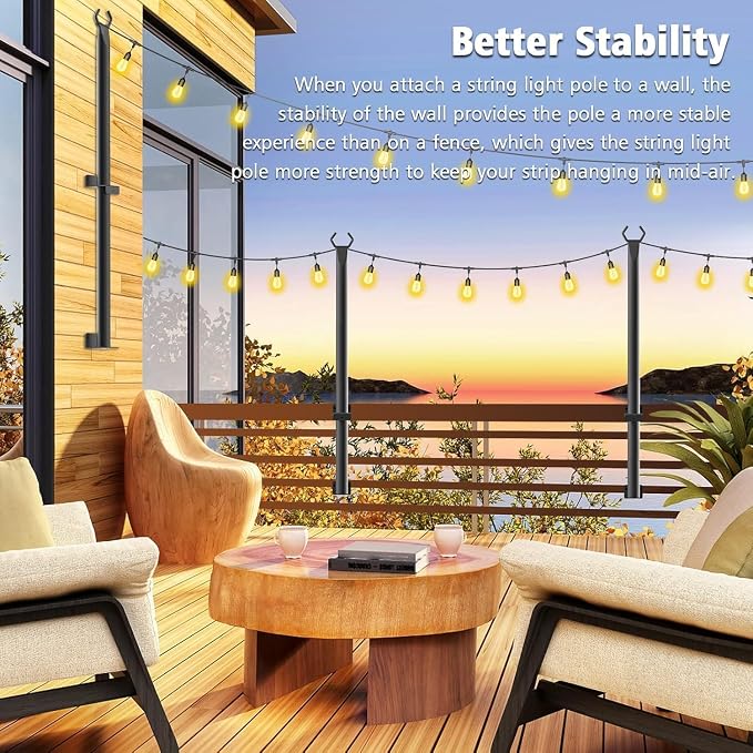 Beizelte 10 Pack 5Ft String Light Poles,Outside String Lights,Outdoor Light Poles,Metal Poles Stand for Patio,Backyard,Deck