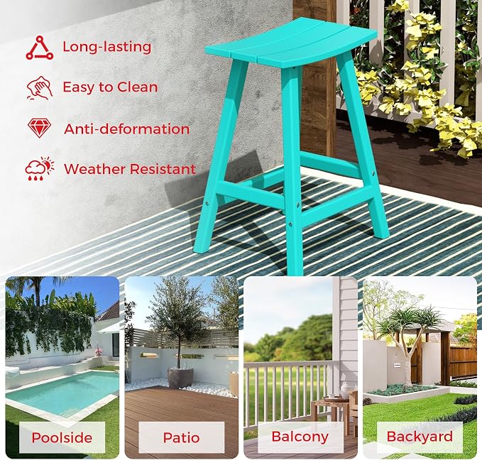 Costaelm Outdoor Bar Table, 37" Counter Height Round Patio Cocktail Bar Table, Patio Bar Table 3-Pieces Set Bistro Dining Table Pub Table for Deck, Backyard, Garden, Turquoise