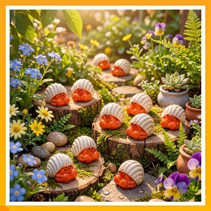 Geelin 50 Pcs Mini Hermit Crab Figurines Tiny Resin Sea Animal Realistic Ornament Decor for Fairy Gardens, Miniature Terrariums, Beach Theme Party Decorations, DIY Crafts