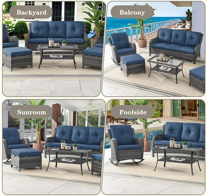 Belord Outdoor Coffee Table for Patio - 40 Inch Rattan Patio Coffee Table with 2-Layer Storage, Rectangular Tempered Glass Outdoor Wicker Table for Porch Balcony Deck Grey