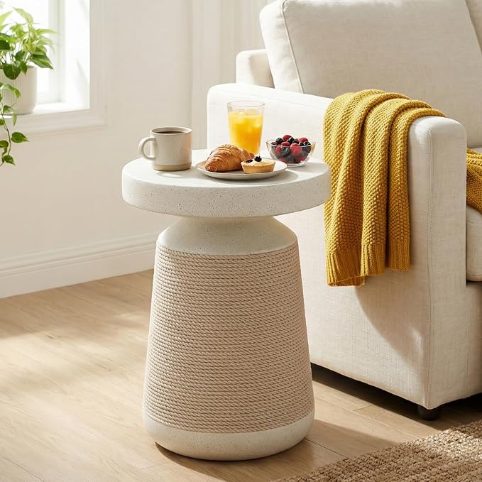 Christopher Knight Home 18.11" H Simulated Rattan and Stone MGO Side Table Sculptural Tapered End Table Indoor Outdoor Living Room Patio Balcony Decor Accent Table, Natural Wood