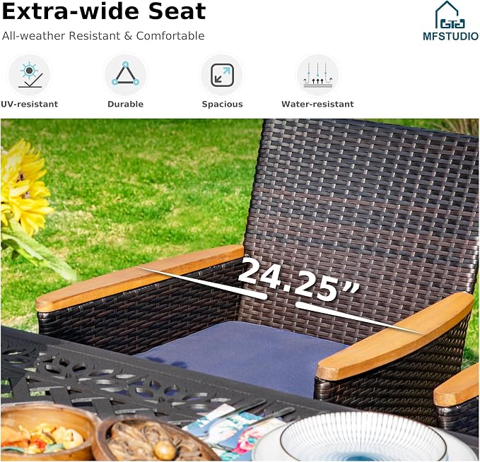 MFSTUDIO Patio Dining Sets for 4, Patio Table and Chairs Set, Outdoor Metal Round Table with Wicker Chairs, Rattan Outdoor Dining Furniture for Deck, Porch
