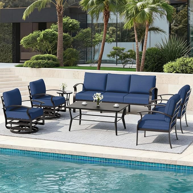 ALAULM Patio Coffee Table Rectangle, Outdoor Large Side Teatables Table-Weather Resistant Metal Steel for Patio, Backyard, Pool,Lawn(Black)