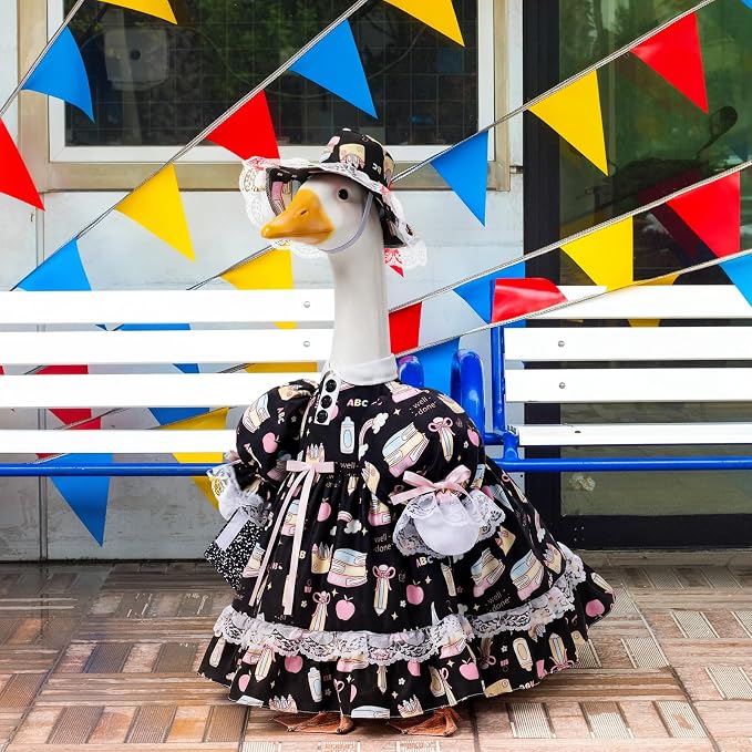Suzile Back to School Porch Goose Outfit Classroom Goose Clothes for 23" High Cement or Plastic Pastel Geese Costume for Yard Lawn Outdoor Garden Patio Duck Statue Dresses Composition Classroom Decor