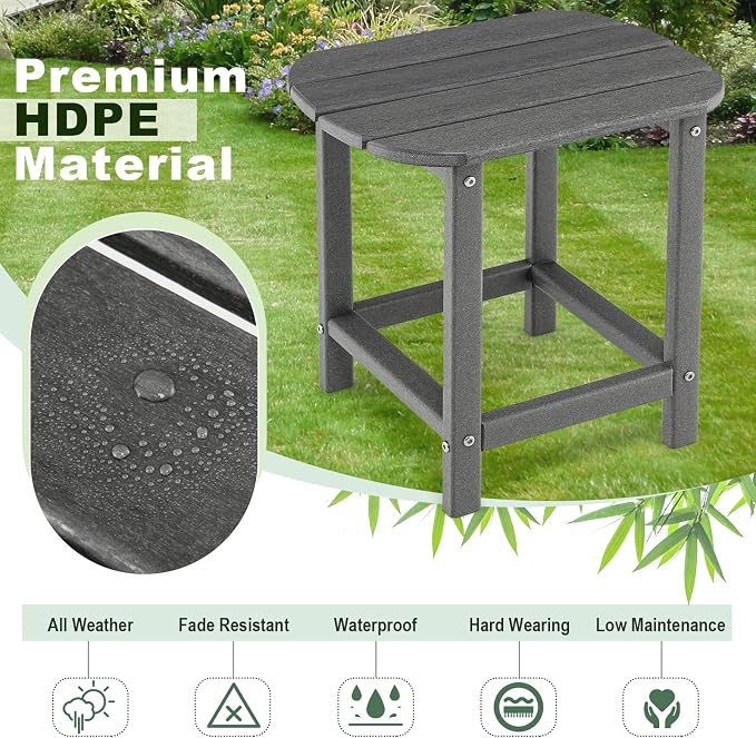 Tangkula Outdoor Side Table, Weather Resistant Adirondack Table, Outdoor Indoor Chairside End Tables, Waterproof HDPE, for Patio Poolside Porch Backyard, Easy Assembly, 19 x 14.5 x 18 Inch (1, Grey)