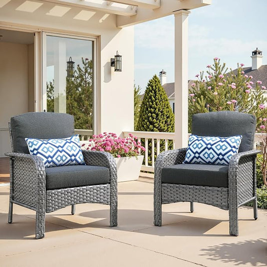 2 PCS Outdoor Patio Furniture Set with Thickened Cushions, All-Weather Rattan Wicker Outdoor Conversation Set for Porch,Backyard,Balcony,Black