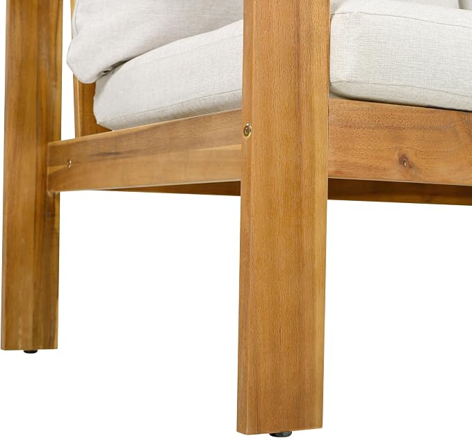 Christopher Knight Home Kayahs 3 Pieces Acacia Wood Furniture Set, Patio Conversation Sofa with Coffee Table and Ottoman, Outdoor 3-Seater Sofa Set for Backyard Balcony Gardern, Teak Finish+Beige