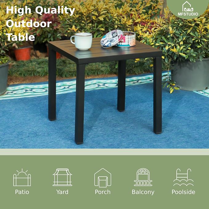 MFSTUDIO Metal Patio Side Table, Small Outdoor Square Coffee Tea Bistro End Table, Black