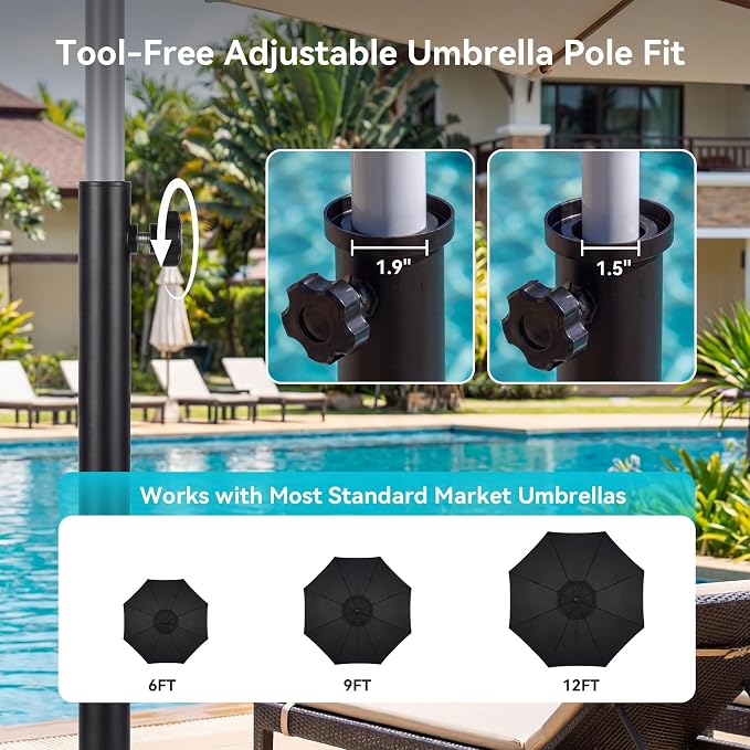 COSIEST Outdoor Side Table with Umbrella Hole,Patio Umbrella Stand Fits 1.5"-1.9" Pole,Durable Umbrella Side Table for Garden, Deck & Pool,Easy Assembly,Black