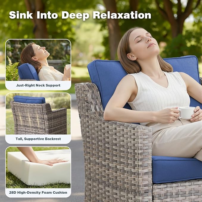 Belord Patio Chairs Set of 2, Outdoor Wicker Chairs for Deck Porch Garden, 2 Piece Luxury Patio Furniture Set, Blue