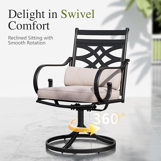 Sophia & William Patio Dining Set, Swivel Chairs | Seats 6, Cushions, 1.57-1.9 Adjustable Umbrella Hole, Metal Top Wood Texture-64"