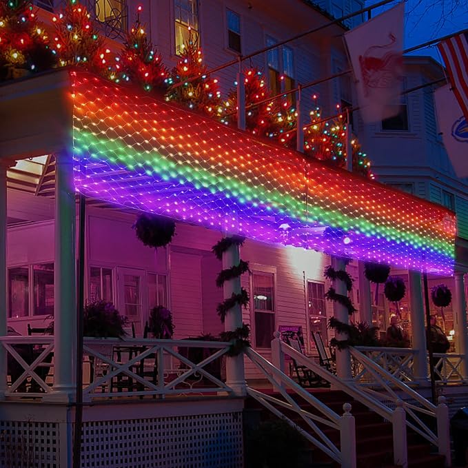 Leisure world Rainbow Pride Flag Lights 384 LEDs – 6.6ft x 3.3ft Waterproof Net Light with 8 Modes for Yard, Garden, Pride Month & Party Decor
