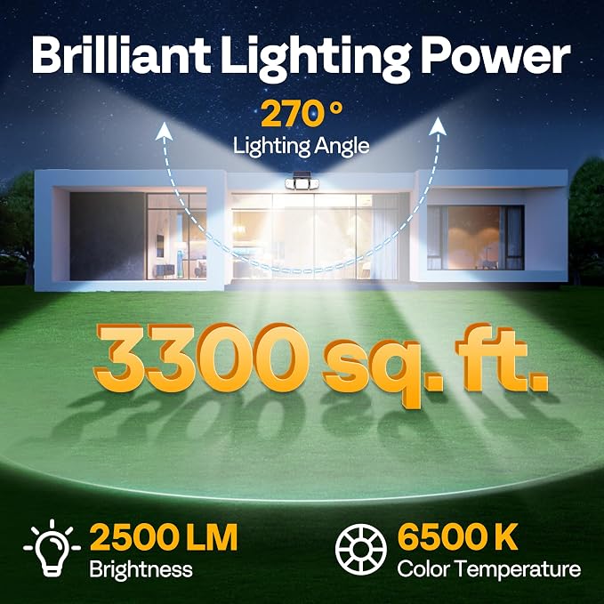VIVOHOME Linkable Solar Flood Lights Outdoor 2 Packs, Dual Motion Sensor | Solar Lights Outdoor with 3 Heads, 2500LM, IP65 Waterproof, Solar Powered Security Lights for Outside, Yard, Porch, Patio