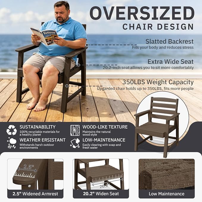 AreShark 5-Piece Outdoor Dining Set,HDPE Patio Table with 4 Armchairs,All-Weather Patio Furniture Set with Umbrella Hole,Low Maintenance Wood Grain Dining Set for Backyard,Garden,Poolside,Black