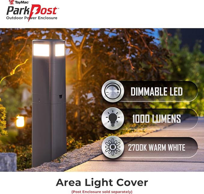 TayMac Gray Area Light Slide Cover PPALG for ParkPost Outdoor Power Enclosure (Required), 1000-Lumen 2700K Polycarbonate Post Cap Light for Garden Decor, Seamless LED Lighting Accessory