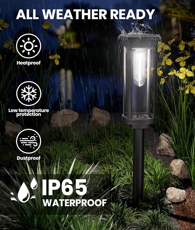 NEWMESSI 8 Pack Solar Pathway Lights Outdoor,Super Brightness IP65 Waterproof Auto On/Off Solar Path Lights, Garden Solar Powered Landscape Lighting for Outside Yard Garden Driveway Walkway Decor