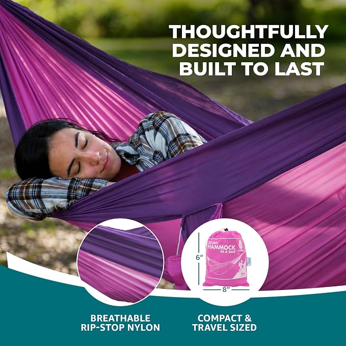 Bliss Hammocks 52" Wide Hammock in a Bag w/Carabiners and Tree Straps Indoor, Outdoor, Poolside, Patio, Backyard Breathable & Weather Resistant High Grade Nylon 300 Lbs Capacity
