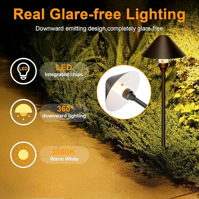 Low Voltage Pathway Lights with Transformer, 4H/6H/8H Cycle Timer | Plug and Play, Non-hardwired, Waterproof Low Voltage Landscape Lighting for Flower Bed Backyard Walkway Driveway, Set of 6