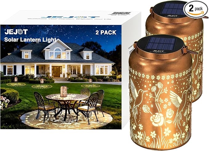 JEJOT Hummingbird Solar Lanterns Outdoor Waterproof,Birthday Gift for Women | Gifts for Mom Grandma, Metal Hanging Solar Light for Yard Garden Porch Landscape Deconration-2Pack
