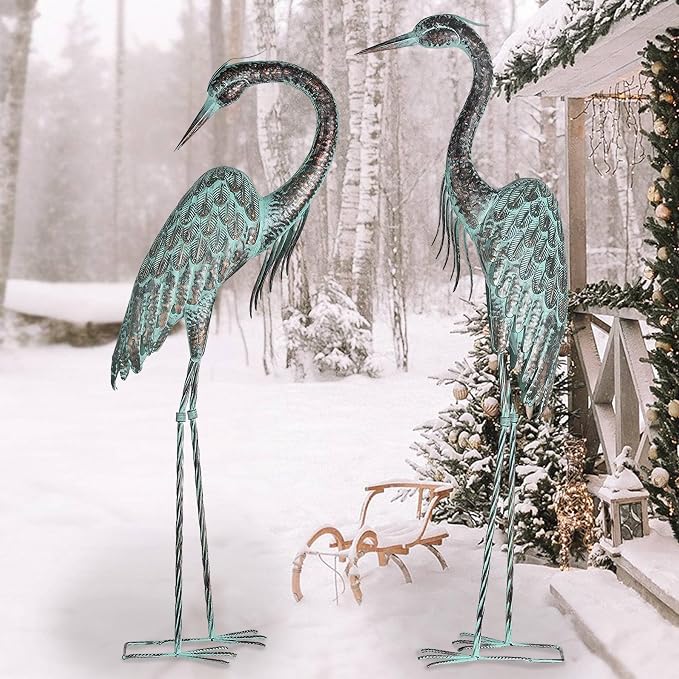 Kircust Garden Crane Statues Metal Heron Outdoor Statue, 46 Inch | Standing Patina Decoy, Weather-Resistant and Rustless, Bird Yard Art for Patio Lawn Pond