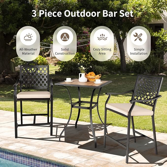 Tangkula 28 Inches Patio Bar Table, Outdoor Steel Square Bar Table with Reinforced Steel Structure, Curved Legs & Non-Slip Footpads, Outside Bistro Bar Table for Poolside, Patio, Backyard