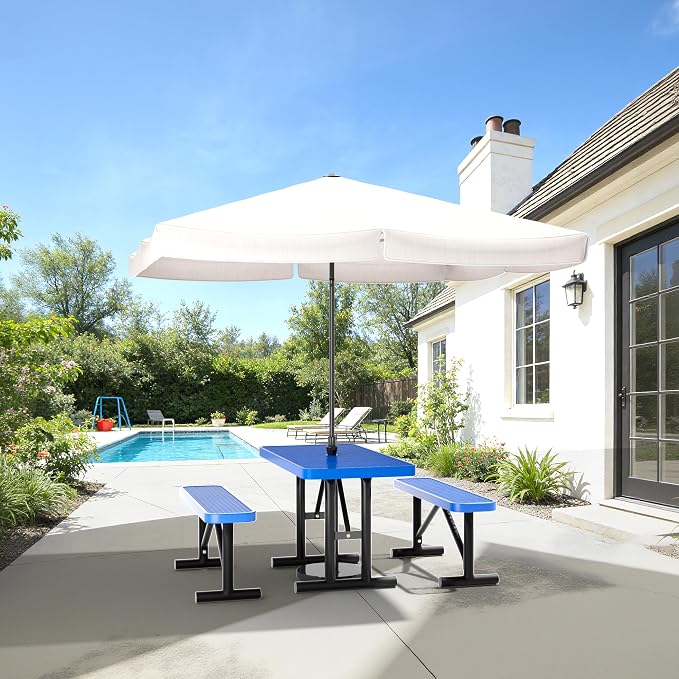 4FT Outdoor Metal Picnic Table with 2 Benches,Heavy Duty Rectangular Picnic Table Set for Outside, Waterproof Commercial Restaurant Table Furniture for Park, Campfield, Patio, Garden, Yard