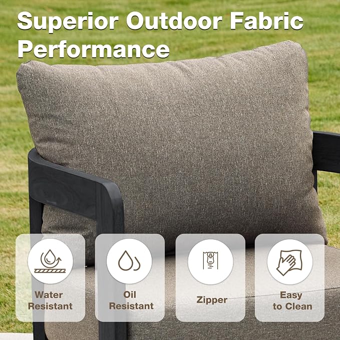 Outdoor Furniture Set, 2Pcs Patio Armchairs, Metal Modern Outside Furniture with 6'' Thick Cushions, Outdoor Conversation Set Balcony Chairs for Backyard, Porch,Deck, Black&Coffee
