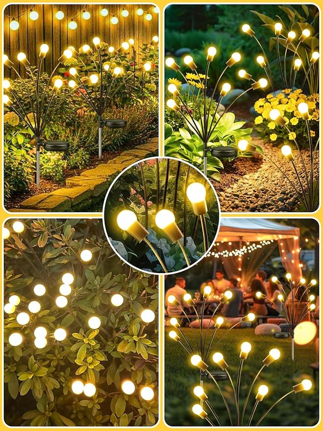 4 Pack Solar Garden Lights, 32 LED Firefly Lights Solar Outdoor Waterproof | 2 Lighting Modes, Sway with Wind, Solar lights Outdoor for Garden Yard Patio Pathway Holiday Decorations, Warm White