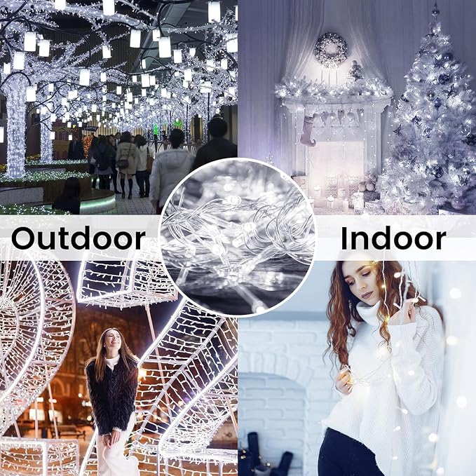 4 Pack 400 LED Battery Operated String Lights, Twinkle Lights Cool White | 132FT 8 Modes Christmas Fairy Lights Indoor Outdoor, Waterproof Battery Lights for Bedroom Party Porch Tree Holiday Decor