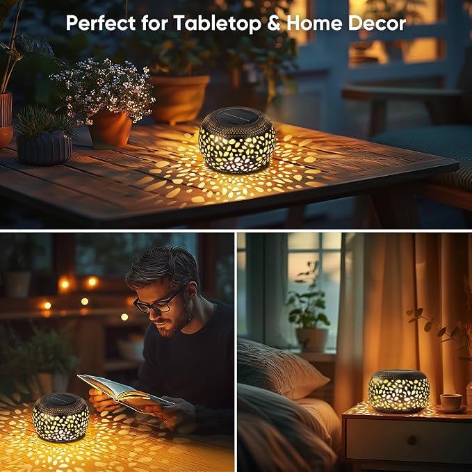 Outdoor Solar Lanterns Patio Decor: 4 Pack Bronze Waterproof Solar Lights | Hollow Out Retro Metal Garden Lantern, Warm White & Cool White, Tabletop Balcony Yard, Birthday Gifts for Mom & Garden Lovers