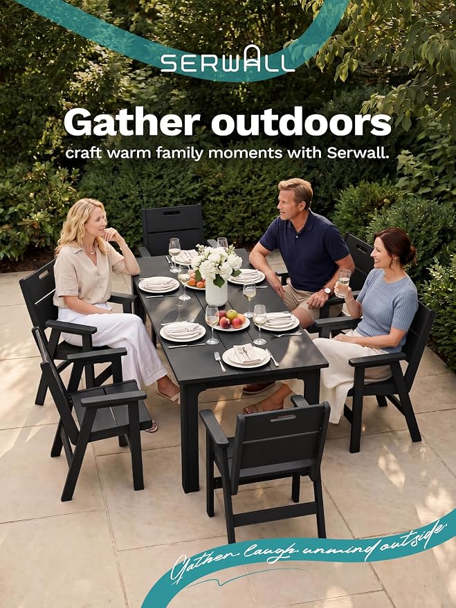 SERWALL 2-Pack HDPE Outdoor Patio Chairs, 19.69" Wide Ergonomic Dining Chairs, 330 LBS Heavy Duty All-Weather Arm Chairs for Backyard Deck Garden, Black