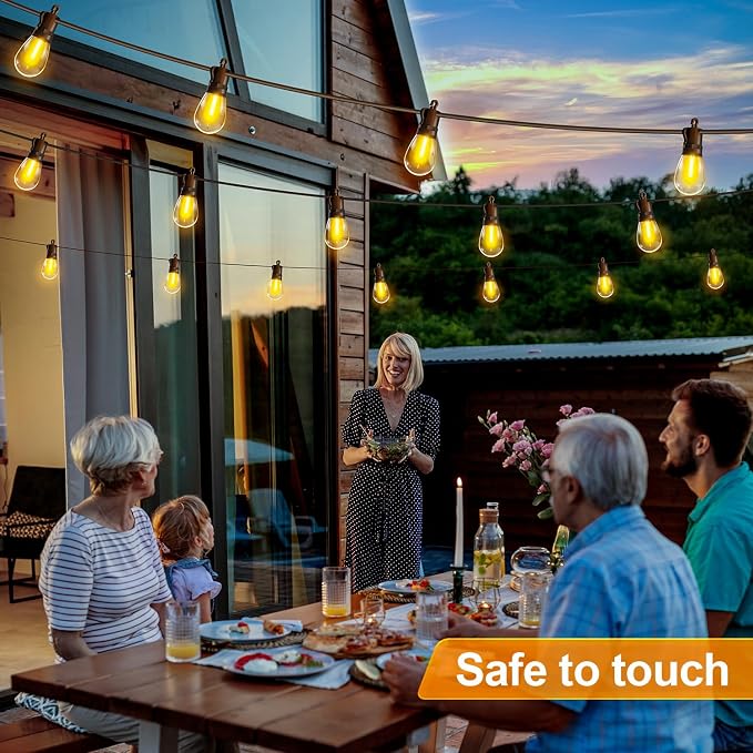 Outdoor String Lights Patio LED - Light Outside Waterproof S14 Porch Lighting Edison Plastic Bulb Pergola Hanging Balcony Connectable Backyard Yard Gazebo Party Garden Bistro 60M 200FT