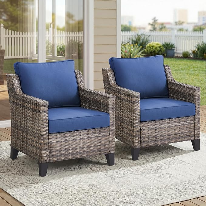 Belord Patio Chairs Set of 2, Outdoor Wicker Chairs for Deck Porch Garden, 2 Piece Luxury Patio Furniture Set, Blue