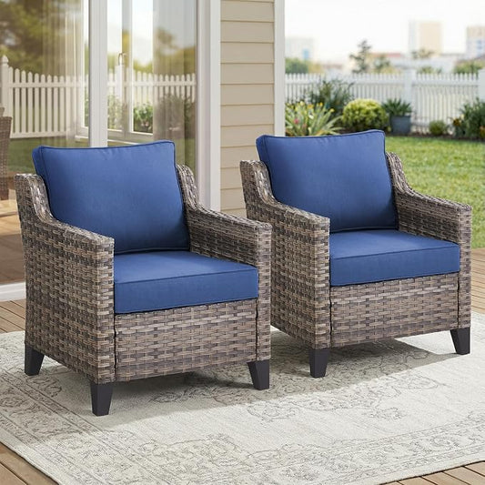 Belord Patio Chairs Set of 2, Outdoor Wicker Chairs for Deck Porch Garden, 2 Piece Luxury Patio Furniture Set, Blue