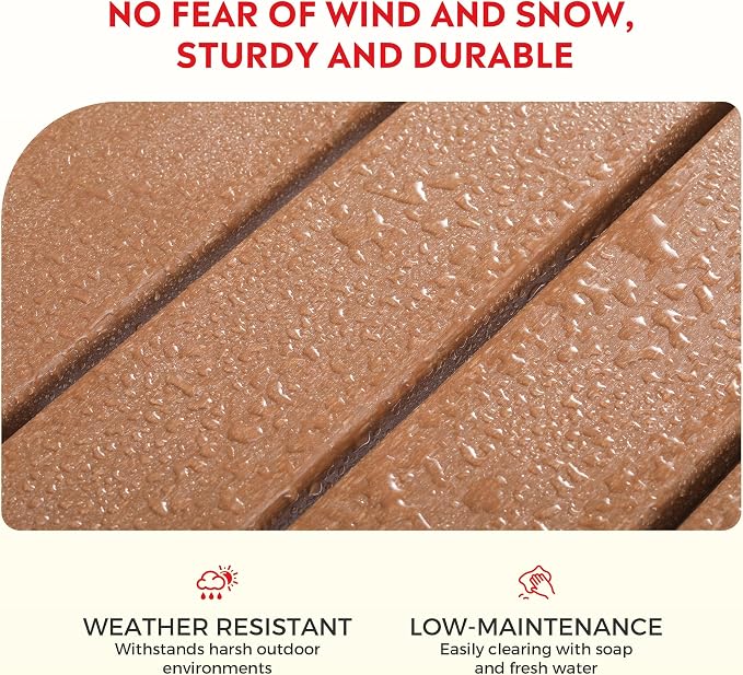 Costaelm Outdoor Patio Table, Outdoor Dining Table for 4, Weather Resistant Square Patio Table with Umbrella Hole for Garden, Poolside, Porch, Teak