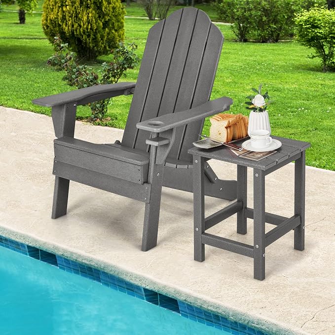 Tangkula Square Outdoor Side Table, Weather Resistant HDPE Adirondack Table, Outdoor Chairside End Tables for Lawn Garden Balcony, Easy Assembly, Patio Side Table, 14 x 14 x 18.5 Inch (2, Gray)