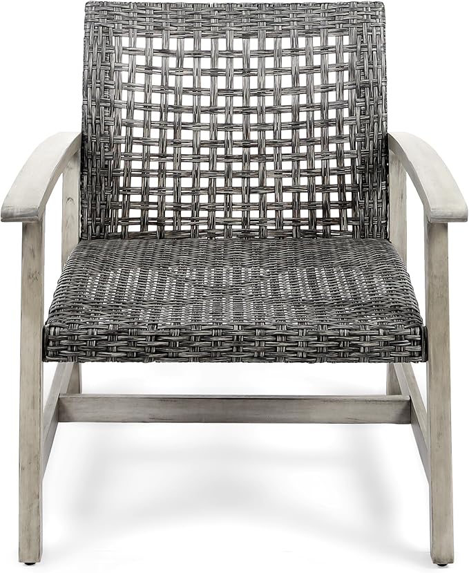Christopher Knight Home Hampton Outdoor 3 Piece Acacia Wood and Wicker Conversation Set with Club Chairs and Side Table, 28.25 "W x 31 "D x 31.5 "H, Mixed Black + Weathered Gray