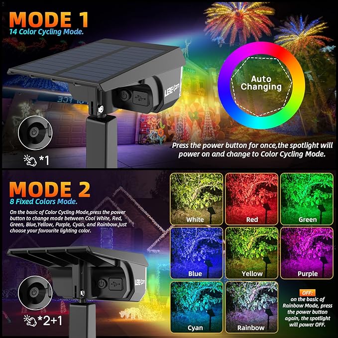 LEREKAM Solar Spotlights Outdoor, 40 LED s Color Changing RGB Waterproof Landscape Lights with 9 Light Modes, Colored Solar Spot Lights Auto On/Off, for Pathway Garden Pool Patio Yard