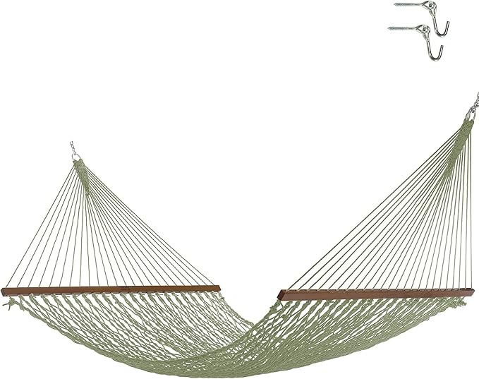 Nags Head Hammocks Admiral Meadow DuraCord Rope Hammock – 13 ft. x 60 in., 2-Person, 450 lb Capacity, Cumaru Spreader Bar, Free Chains & Tree Hooks, Handcrafted in The USA