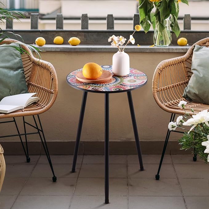 1 Pack Metal Outdoor Side Table Small Outside Round End Table for Patio Modern Accent Garden Corner Table for Small Spaces, Balcony, Porch, Weather-Resistant, Plant Stand Indoor