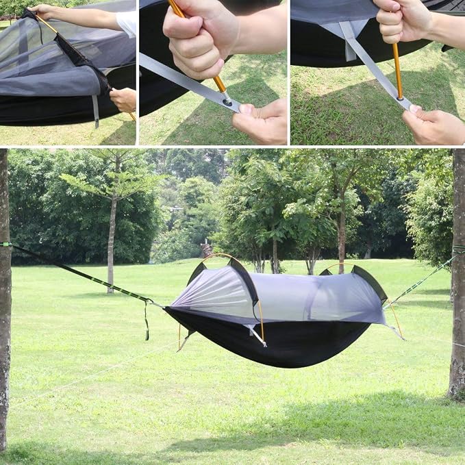 3 in 1 Hammock with Mosquito Net and Rain Fly Outdoor Hammocks Tents for Camping (Green, L)