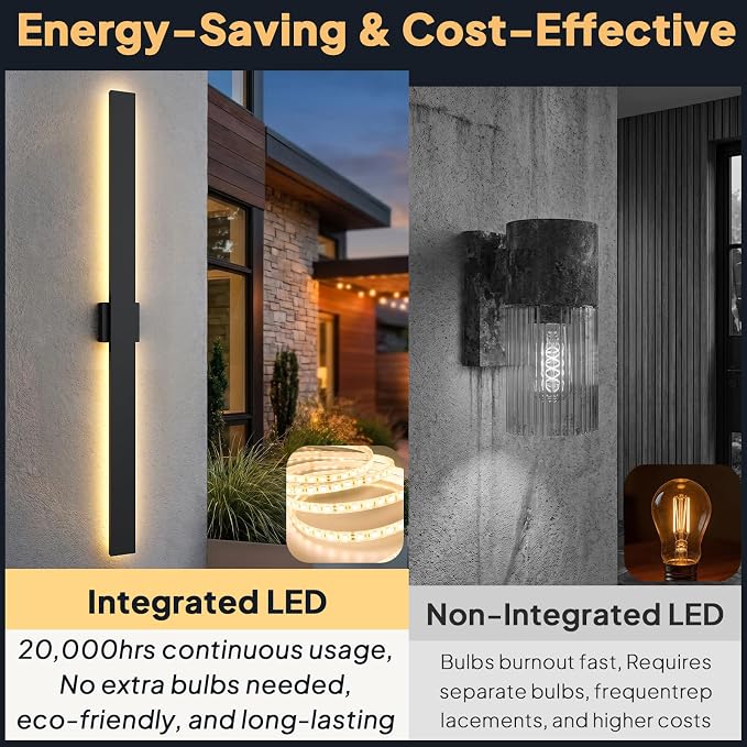 2 Pack LED Outdoor Wall Lights, 3CCT & 10%-100% Dimmable, 57.4" Linear Exterior Light Fixtures, IP65 Waterproof Outside Sconces for Porch Patio Garage House Facade