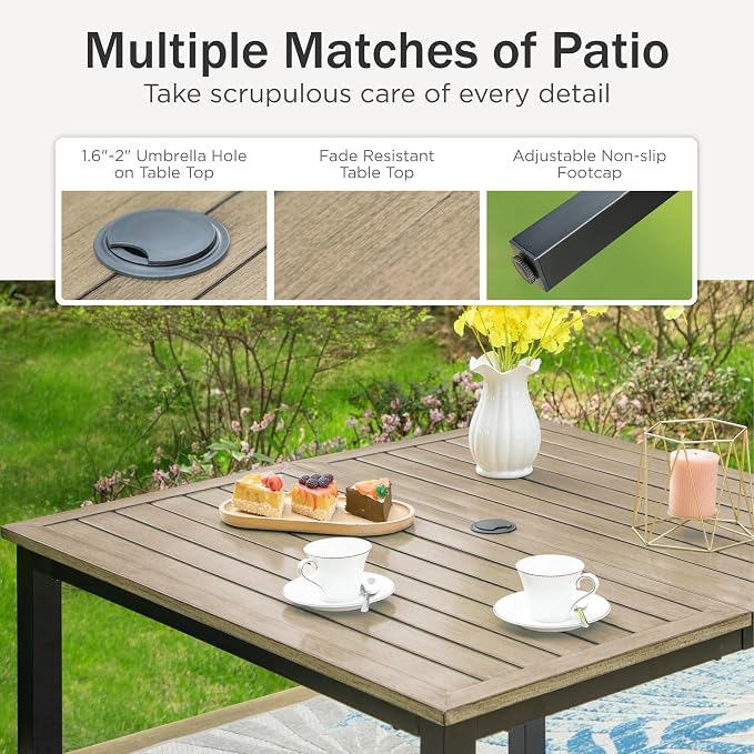 PHI VILLA Patio Dining Set, Swivel Chairs, Square Metal Table | Metal chairs, Beige, Cushions, E-coated