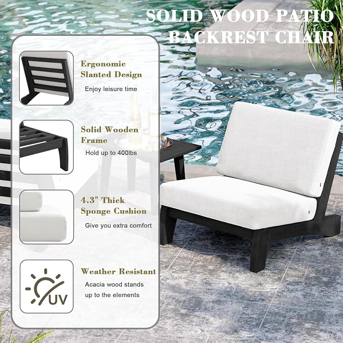 2 Piece Dark Wood Patio Chairs Outdoor Bistro Chair, All Weather Outdoor Furniture Patio Sofa Backyard Seating Group Conversation Sets with Beige Cushions