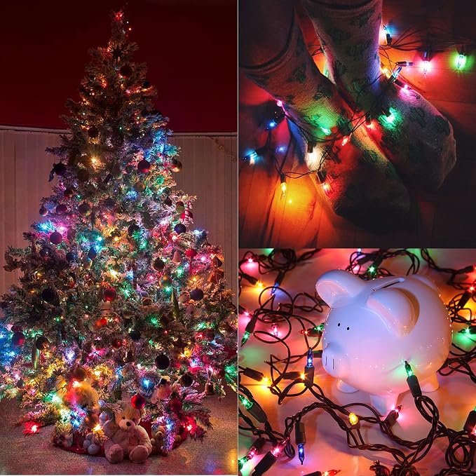 LJLNION Christmas Lights, 150 Count 33 FT Green Wire Xmas Tree Lights, 120V UL Certified Connectable for Holiday Party Outdoor Indoor Decoration, Multicolor