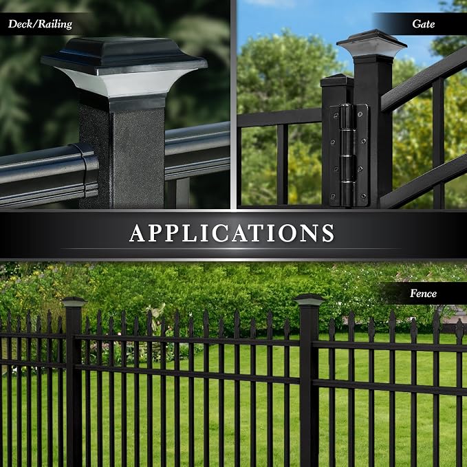 Classy Caps Imperial Solar Post Cap - Black SLO82B – Fits 2"x2",2.25"x2.25",and 2.5"x2.5" Post Sizes,High-Performance Solar LED,Durable Cast Aluminum Construction,Warm & Cool Light Modes,(Pack of 6)